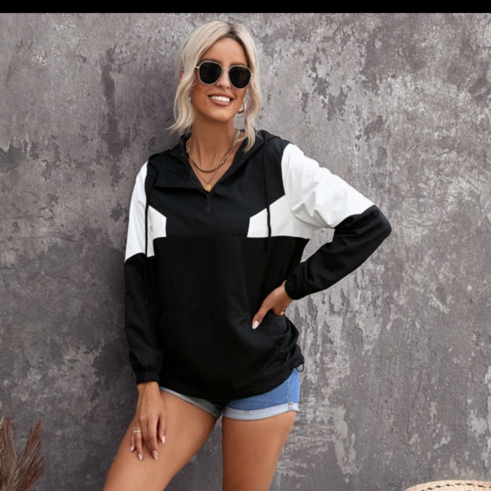 Color Block Zipper Long Sleeve Hoodie with Pockets